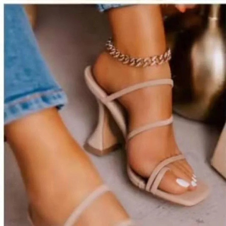 2021 New Summer Women Sandals Square Toe Ladies Heel Mules Sexy High Heels Sandal Slippers Female Fashion Woman Shoes