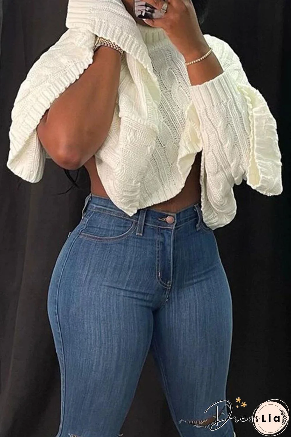 Solid Color Turtleneck Bat Sleeve Sweater Crop Top