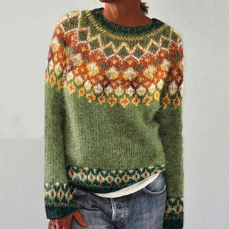 Geometric Diamond Contrast Jacquard Iceland Sweater