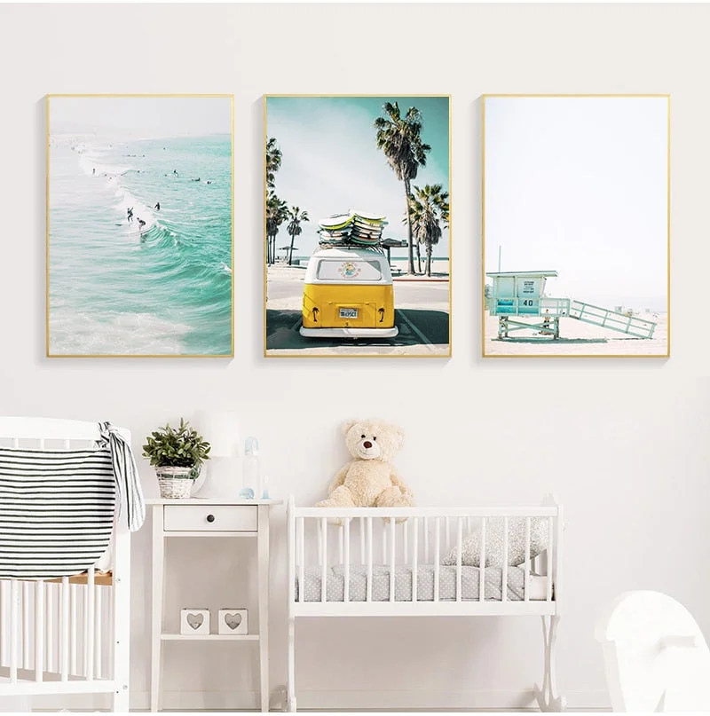 California Print Set Surf Wall Art Canvas Painting Beach Posters Surfboard Prints Coastal Decor Paintings for Living Room Wall