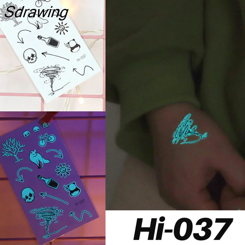 Sdrawing Glowing Tattoo Sticker Dandelion Glowing Temporary Tattoo Butterfly Crane Waterproof Tattoo Art Bear Fake Tattoo Men Women