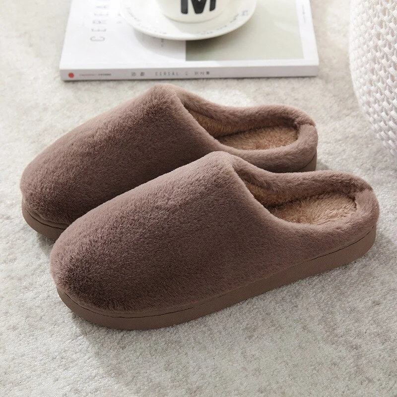 Men Winter Slippers Men and Women Couple Indoor Home Non-Slip Soft Cotton Shoes Women Solid Color Plush Slippers Shoes
