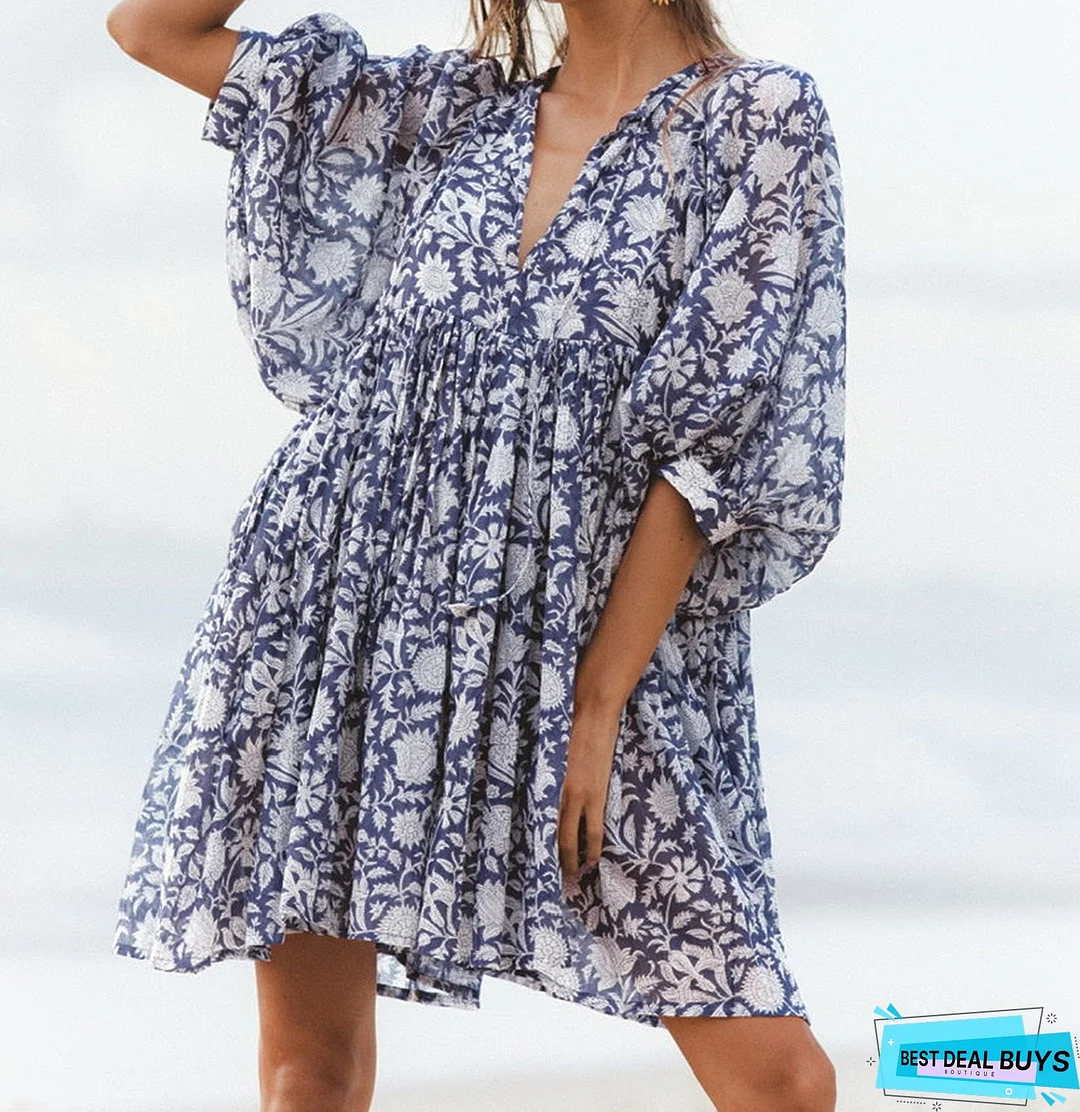 Chiffon Printed Loose Large Black Dresses