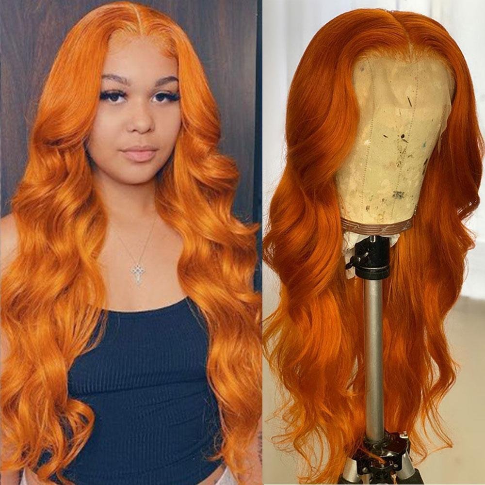 13X4 / T Part Ginger Orange Transparent Lace Front Wigs Body Wave Human Hair Wigs Pre Plucked With Baby Hair