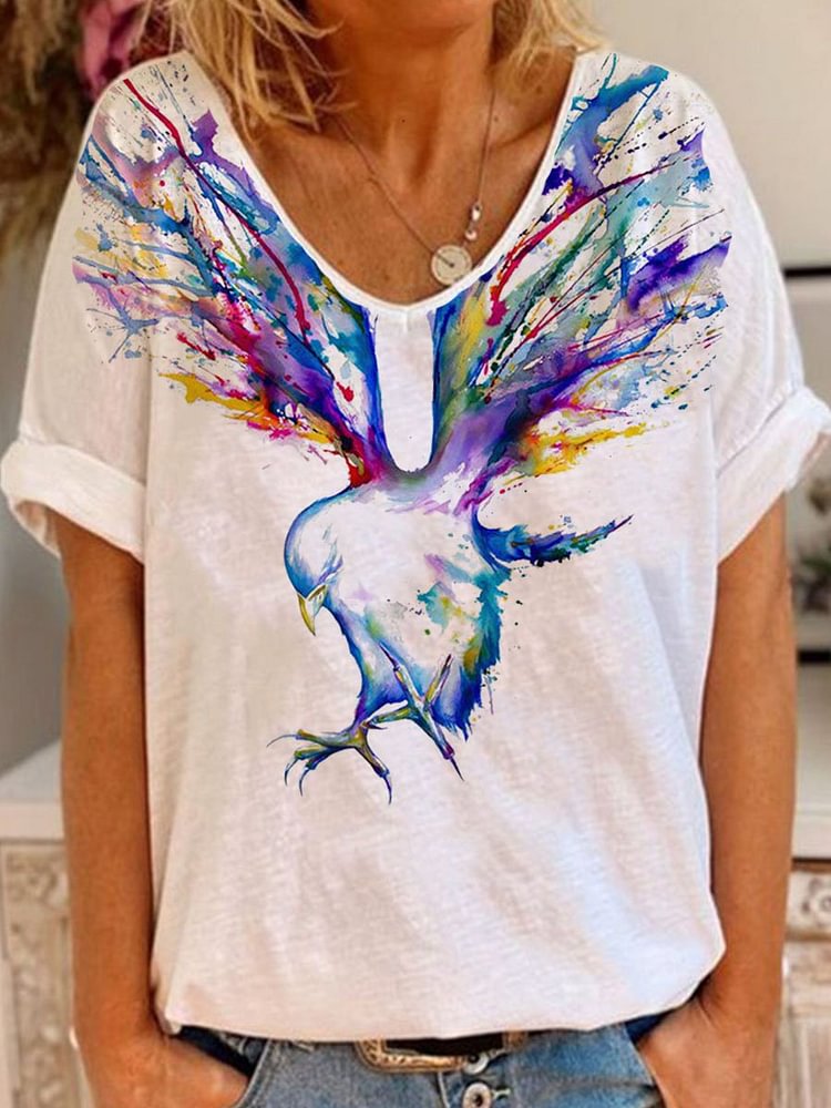 Bestdealfriday Splash Ink Eagle Casual Short Sleeve Woman's T-Shirts Tops
