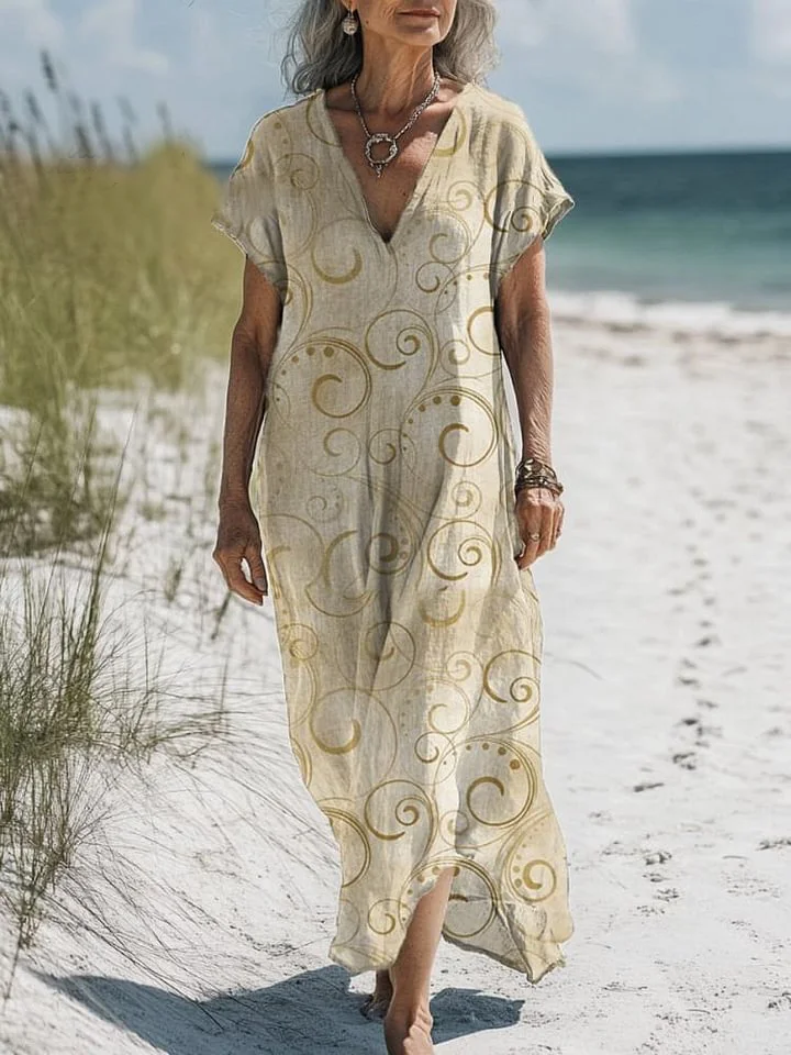 Women's Vintage Art Print Pocket Cotton Dress