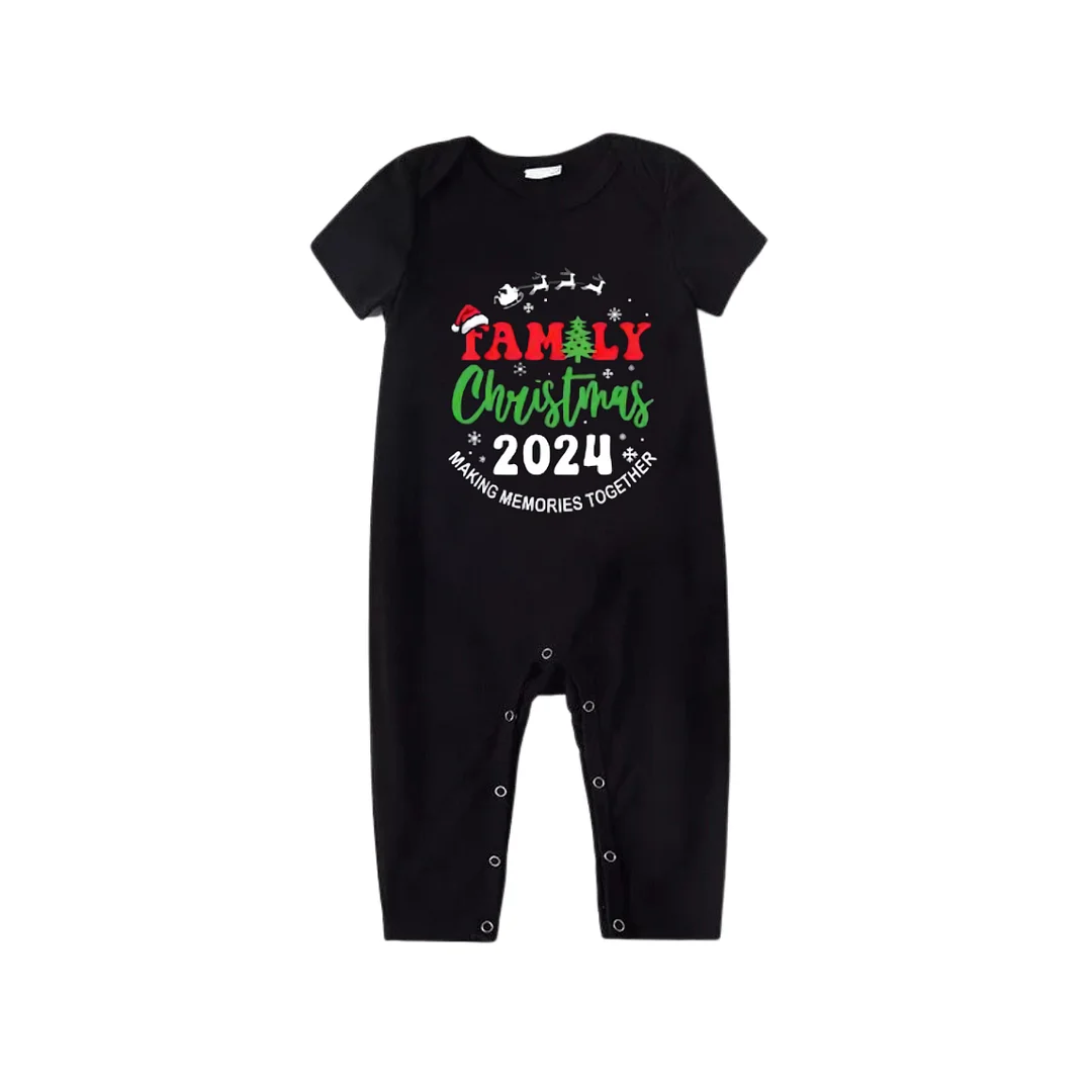 "Family Christmas 2024 Making Memories Together" Pattern Ⅳ- Black Short Sleeve with Red & Black Plaid Pant Family Matching Pajamas