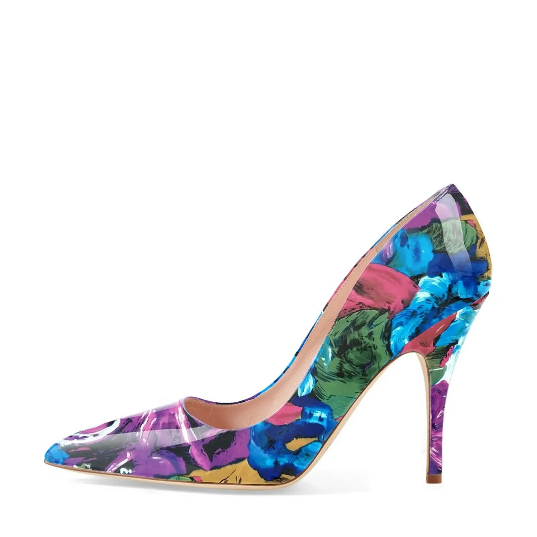 Colorful Printed Patent Leather Pointed Toe High Heels for Women