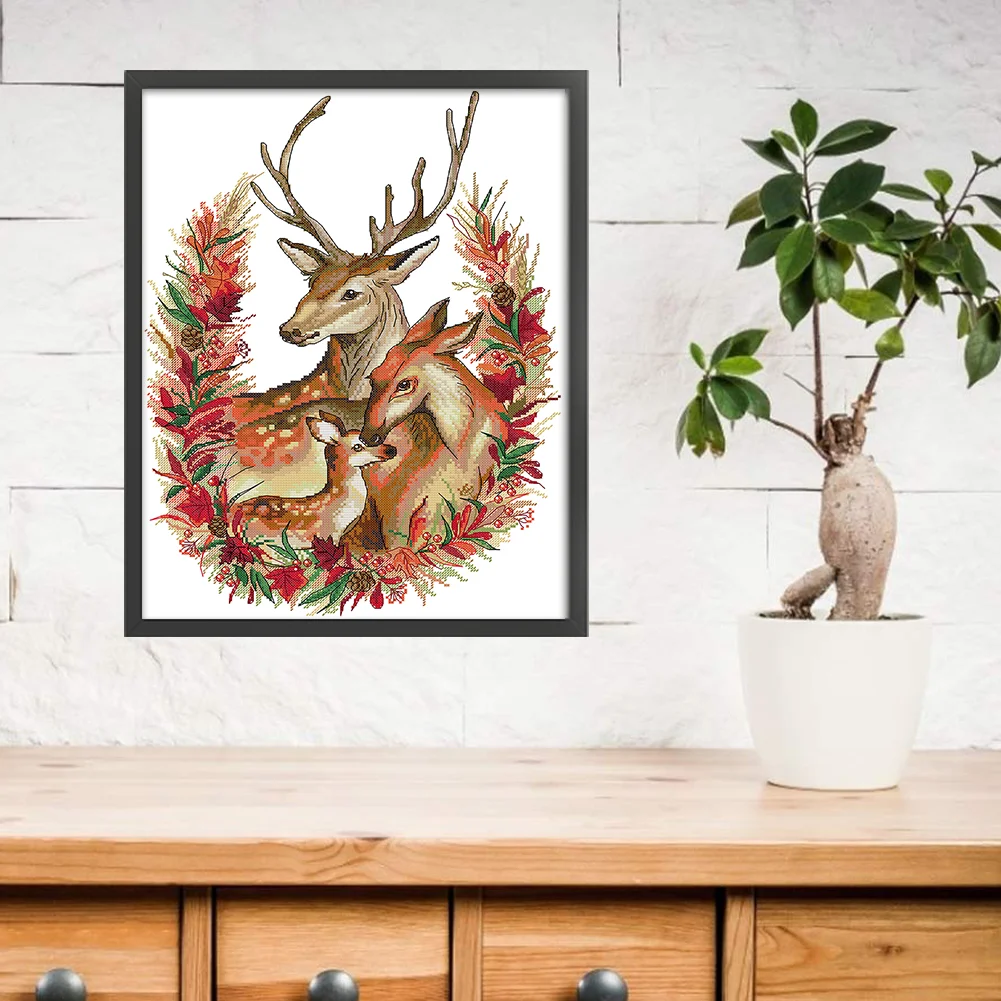 DIY Stamped Cross Stitch 14CT Partial Embroidery 36*47cm - Christmas Deer Family