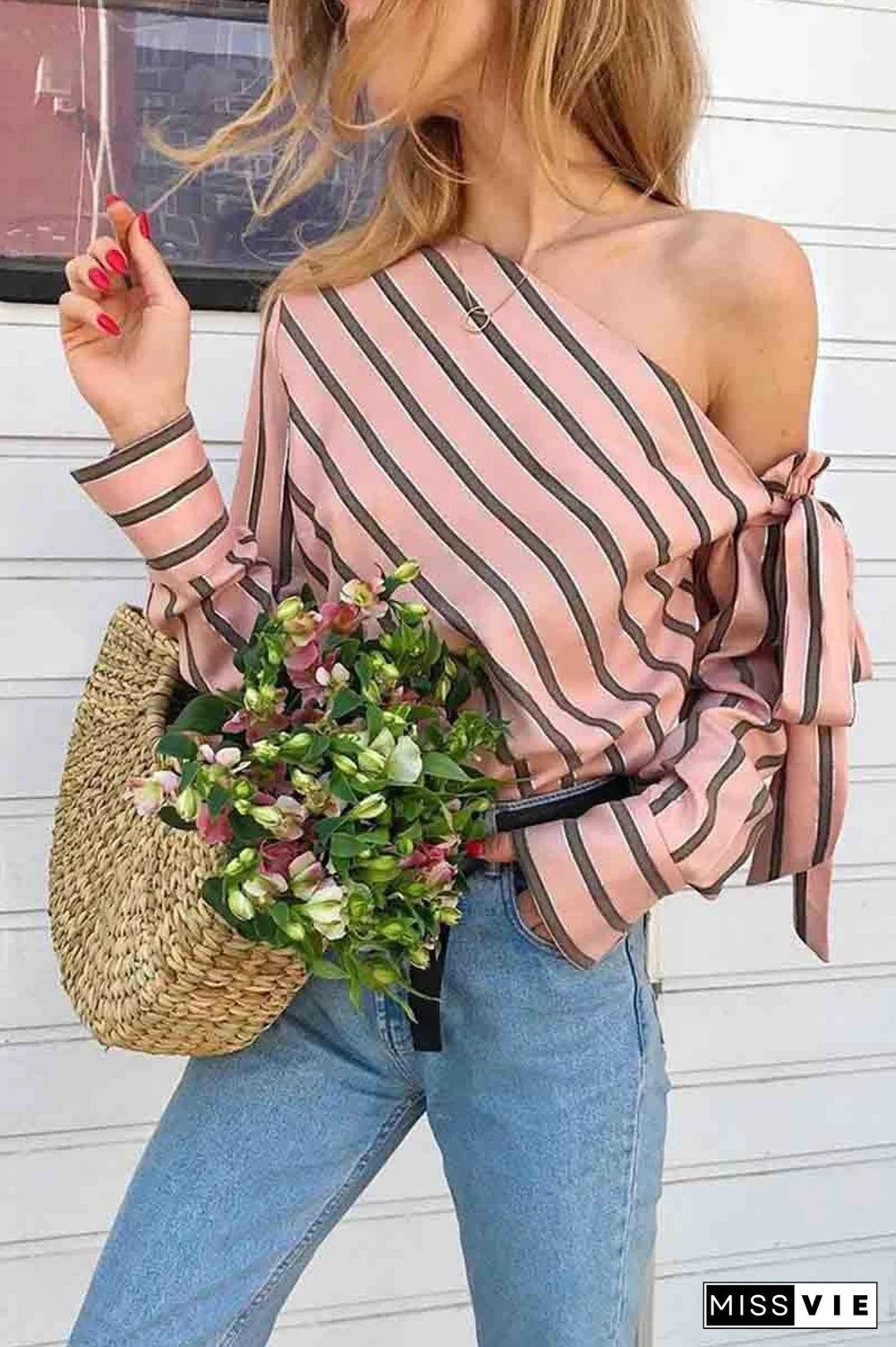 Slanted Shoulder Striped Top