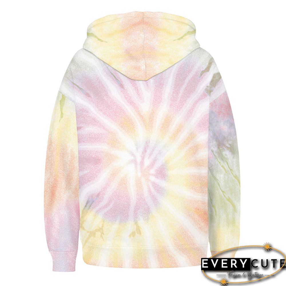 Yellow Tie Dye Print Drawstring Hoodie