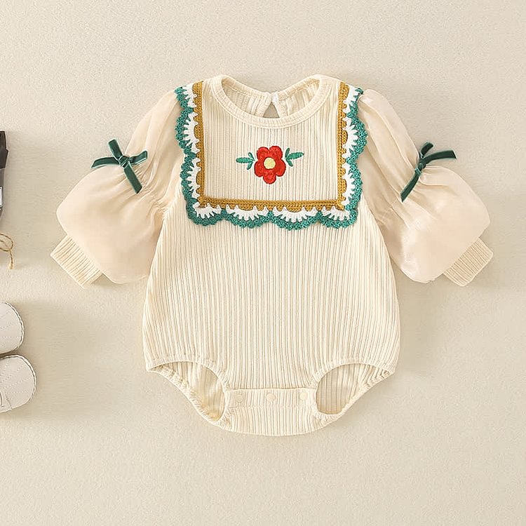 Baby Newborn Embroidered Flower Bodysuit