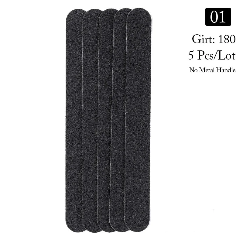 Double-Sided Straight Replacement Nail File SandPaper Pads With Metal Handle Grey /Black Buffer Strips 100/180/240 Remove