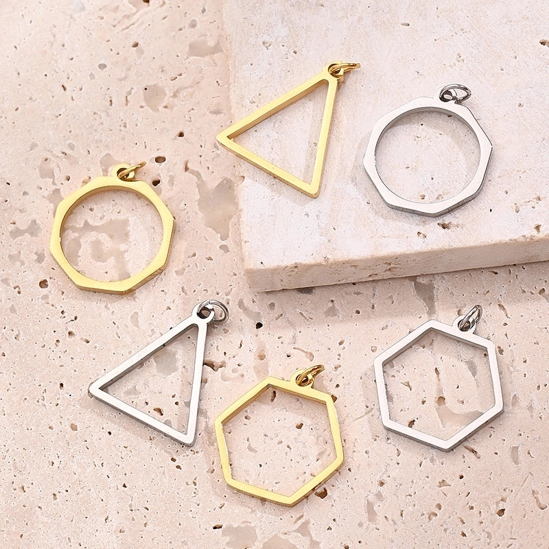 1 Pc/Package 17x15mm 17x17mm Hole 2~2.9mm 304 Stainless Steel 18K Gold Plated Triangle Octagonal Hexagon Polished Pendant Jewelry Accessories