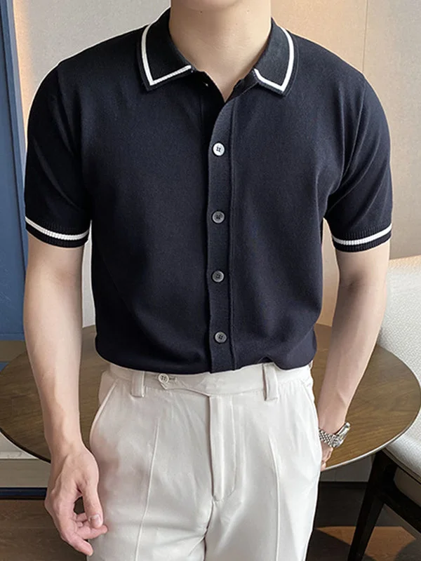 Aonga - Mens Contrast Trim Knit Short Sleeve Shirt K