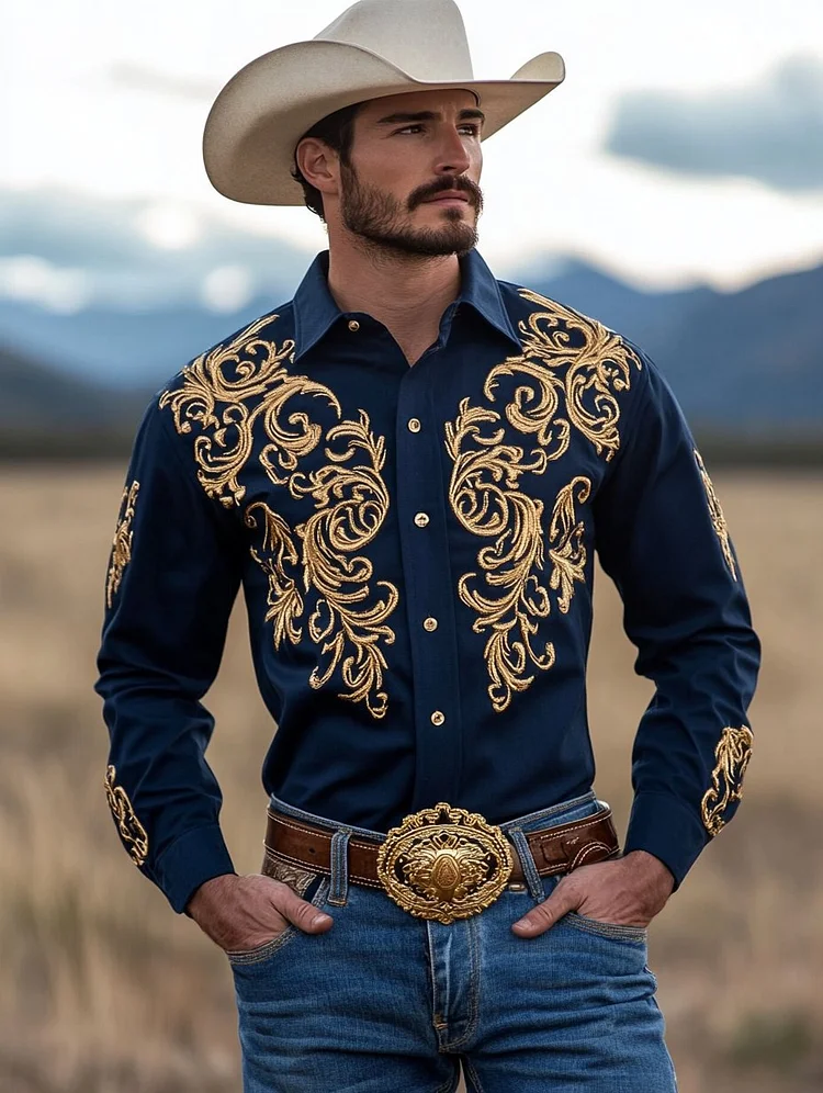 Men's Western Vintage Long Sleeve Shirt