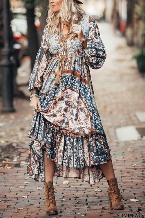 Bohemia Print Long Sleeve Maxi Dress