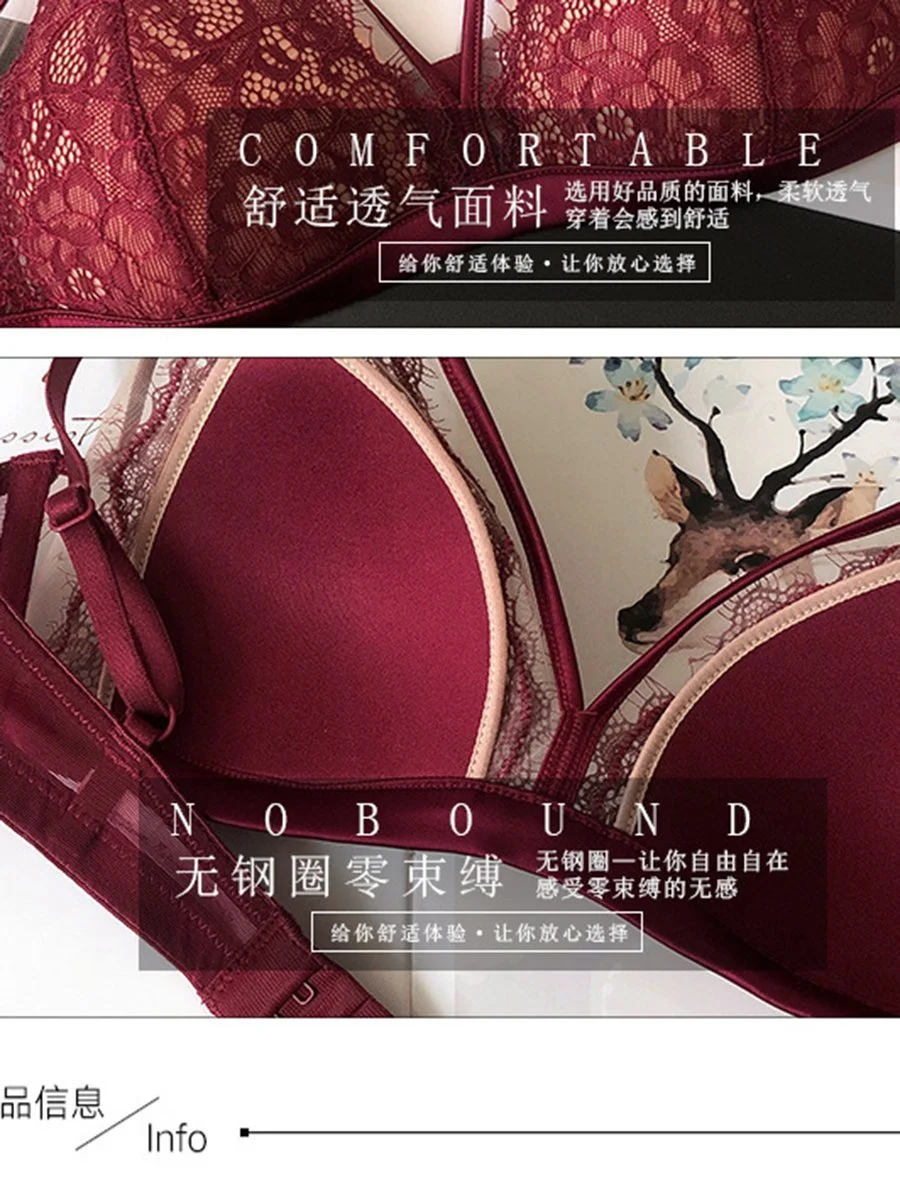 Sexy Lace Thin Section Gathering Nipple Underwear Set