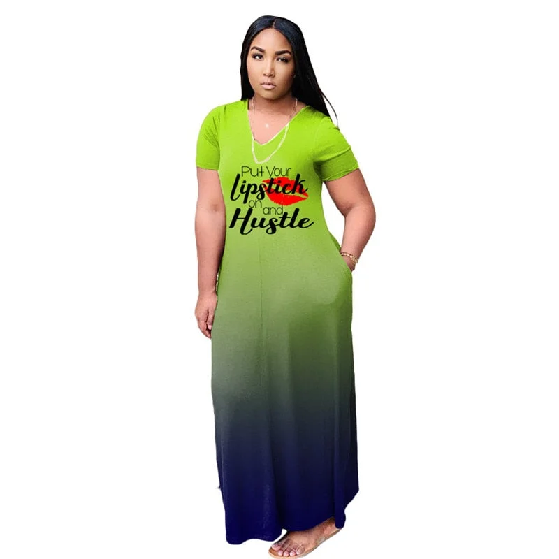 Plus Size Dress Women Wholesale  Tie Dye Casual Elegant Party Outfits Letter Print Summer Maxi Dresses for Women Dropshipping