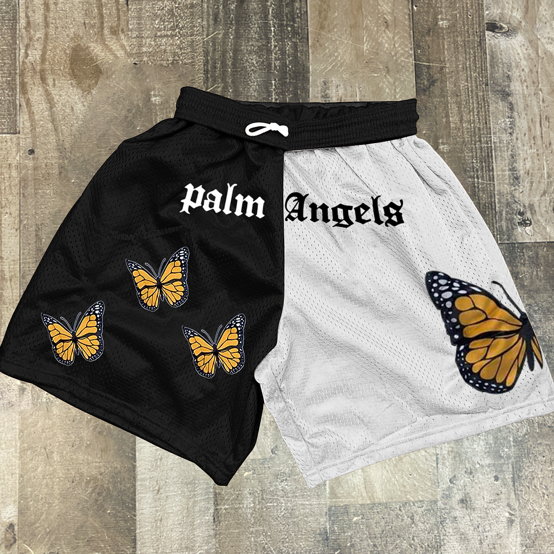 Stitching contrast butterfly print retro casual shorts