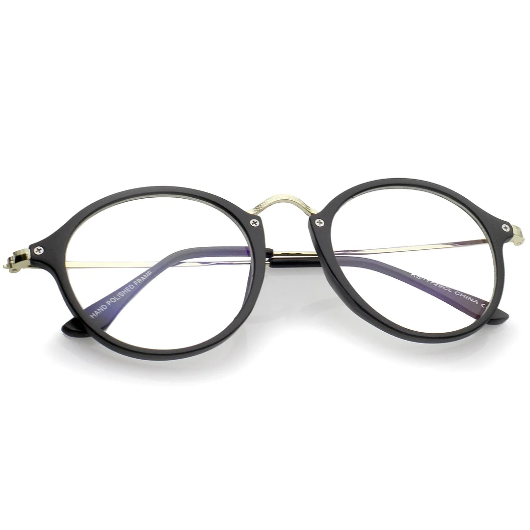 Classic Slim Metal Temple Clear Lens P3 Round Eyeglasses 48mm