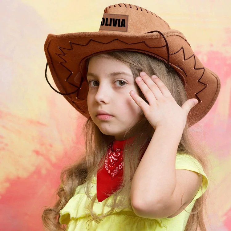 Personalized Cowboy Hat for Toddler Boys Girls Western Hat for Kids Men Women Custom Leather Patch Cowgirl Hat