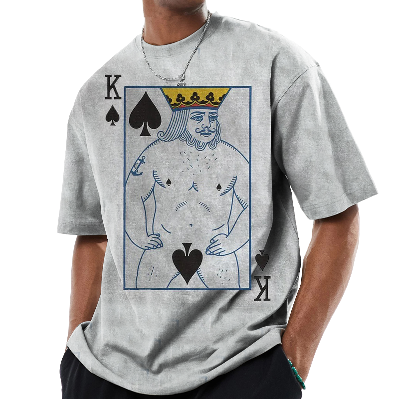 Men's Fun Card Art King Of Spades Print Graphic Print Casual Crew Neck Oversized T-Shirt