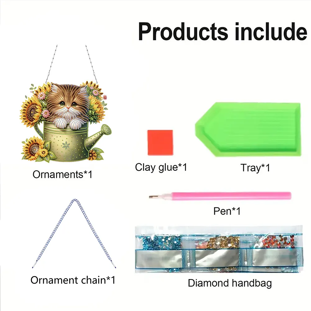 2D Flat DIY Diamond Art Pendant Window Hanging Art for Home Decor (Kettle Cat)