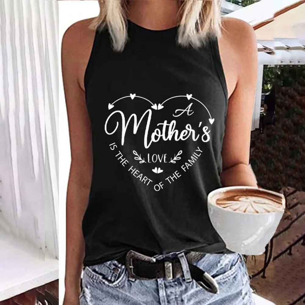 Mother's Day A Mother's Love Is The Heart of The Family Printed Tank Top