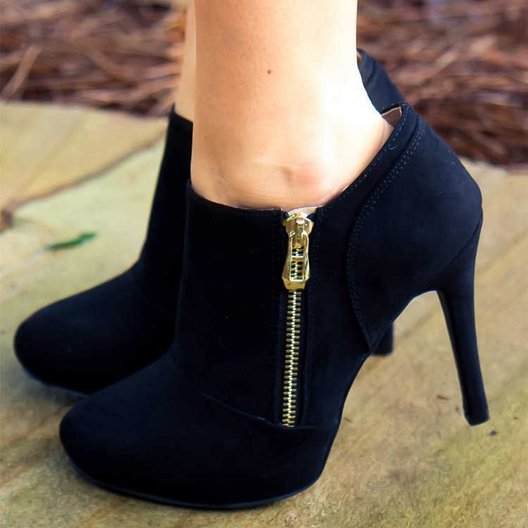 Black Suede Boots Side Zipper Stiletto Heel Fashion Ankle Booties |FSJ Shoes
