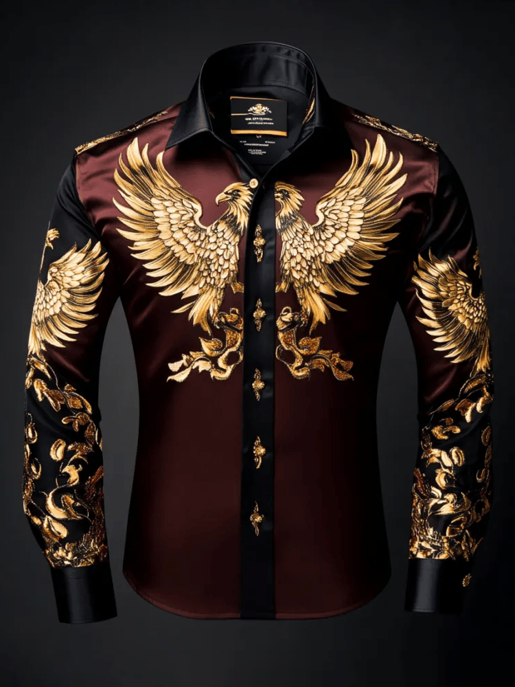 Men's Luxury Vintage Contrast Eagle Long Sleeve Shirt