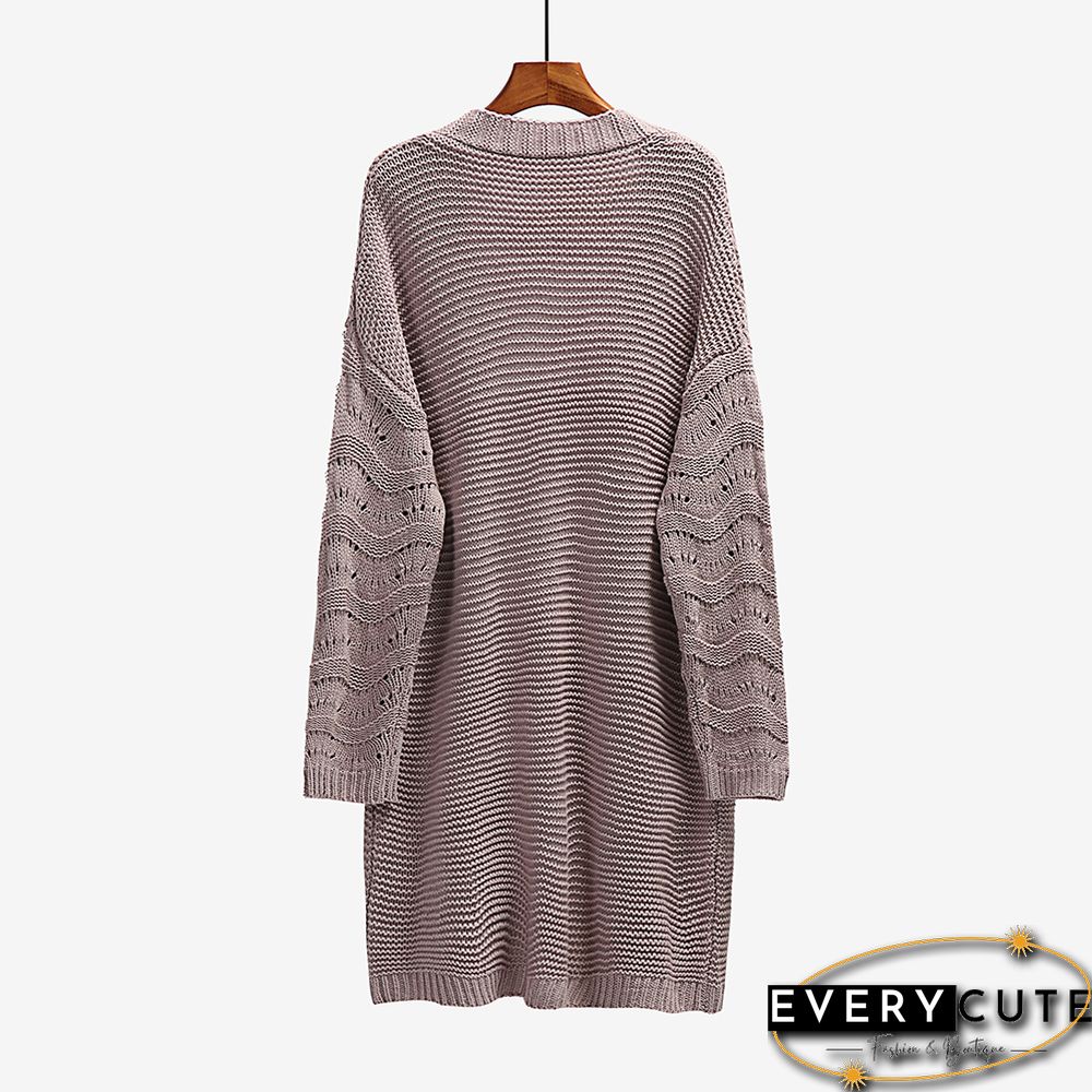 Solid Cameo Open Front Knitted Long Cardigan