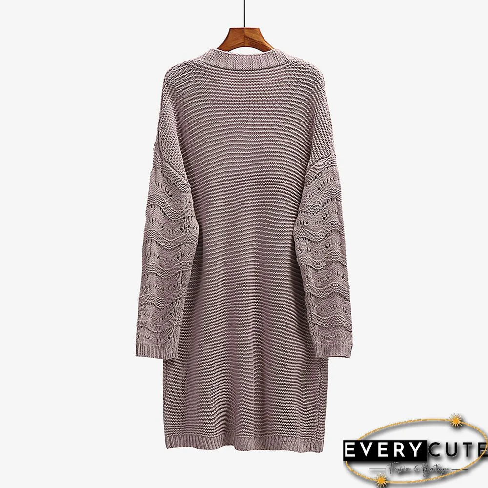 Solid Cameo Open Front Knitted Long Cardigan