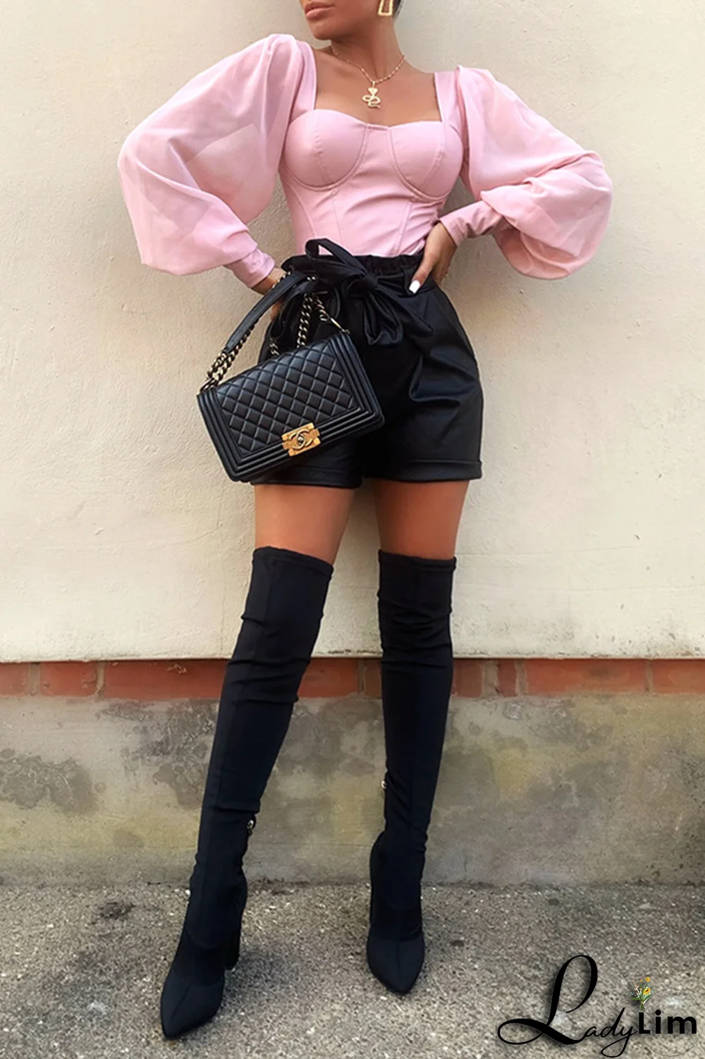 Black Sexy Solid Split Joint Square Collar Tops