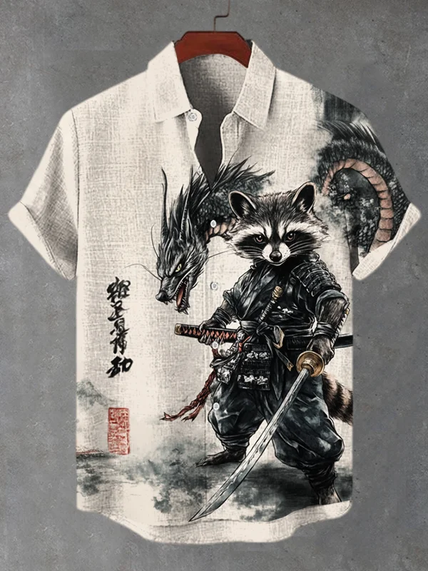 Men's Raccoon Warrior Ink Art Print Casual Shirt