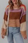 Women's Cropped Colorblock Drop Shoulder Chunky Knitted Sweater