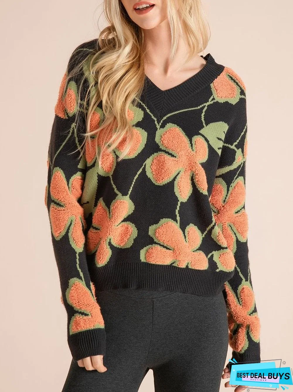 Cotton-Blend Long Sleeve Sweater