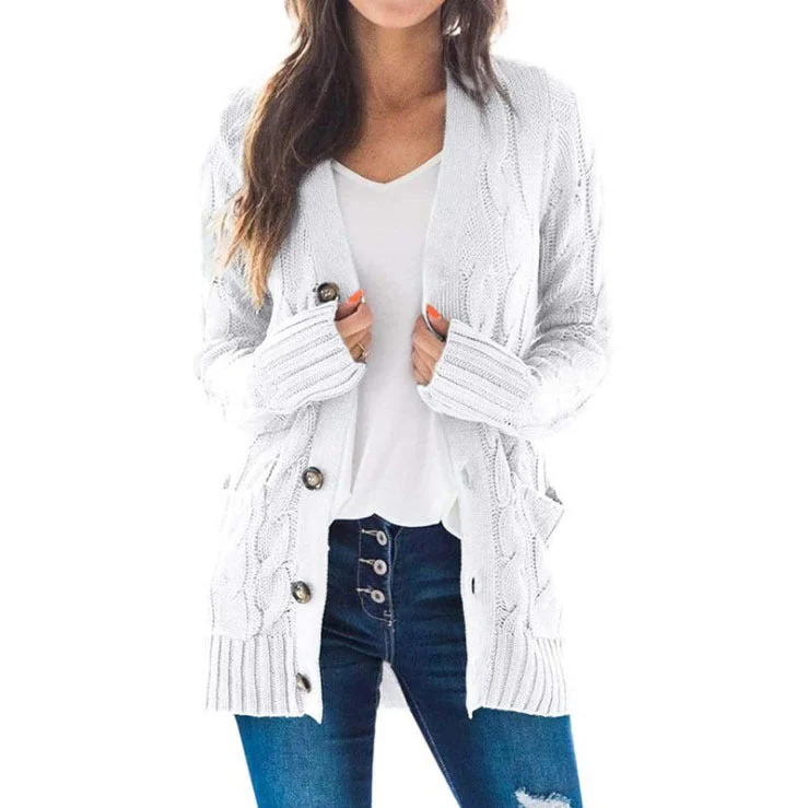 Brownm Long Sleeve Size Cardigan Knitted Women's Mid-length Coat