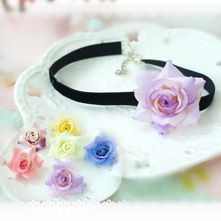 5 Colors Kawaii Rose Choker/ Bracelet/ Anklet with Rose SP164998