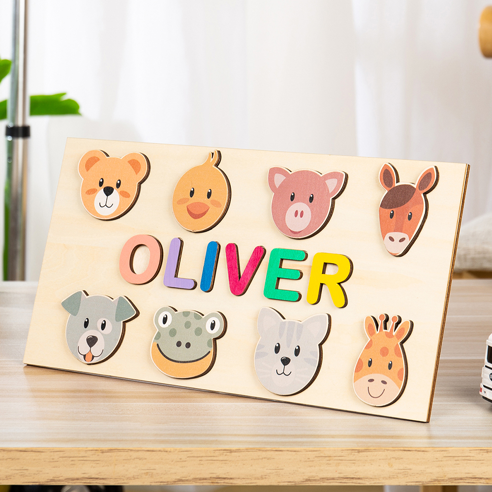 Personalized Wooden Name Puzzle, Custom Animals Wood Puzzle with Kids ...