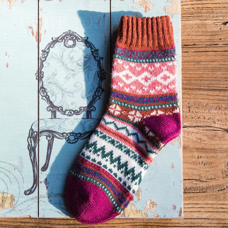 Soft Warm Retro Tribal Geometry Socks