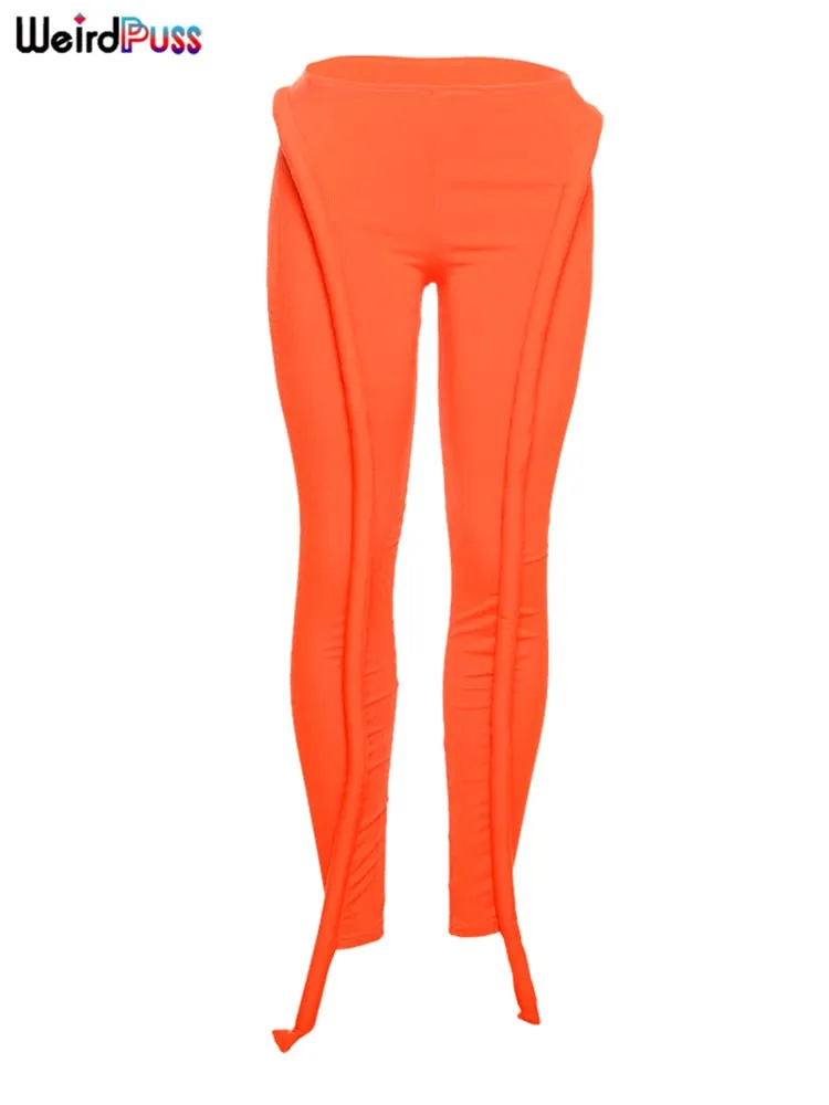 Weird Puss Sexy Women Low Waist Pants Trend Design Fitness Casual Ribbed Skinny Fashion Streetwear Slim Sporty Running Jogger