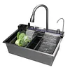 [US Local Warehouse] Stainless Steel Kitchen Sink with Pull-Out Swivel Faucet Double Waterfall Sinks