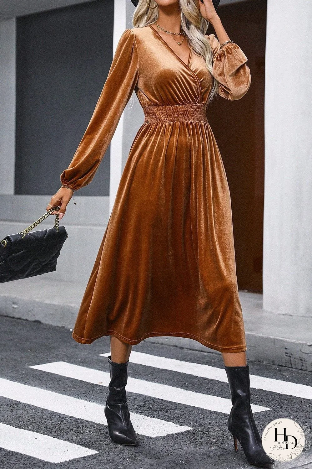 Velvet Smocked Waist Dress