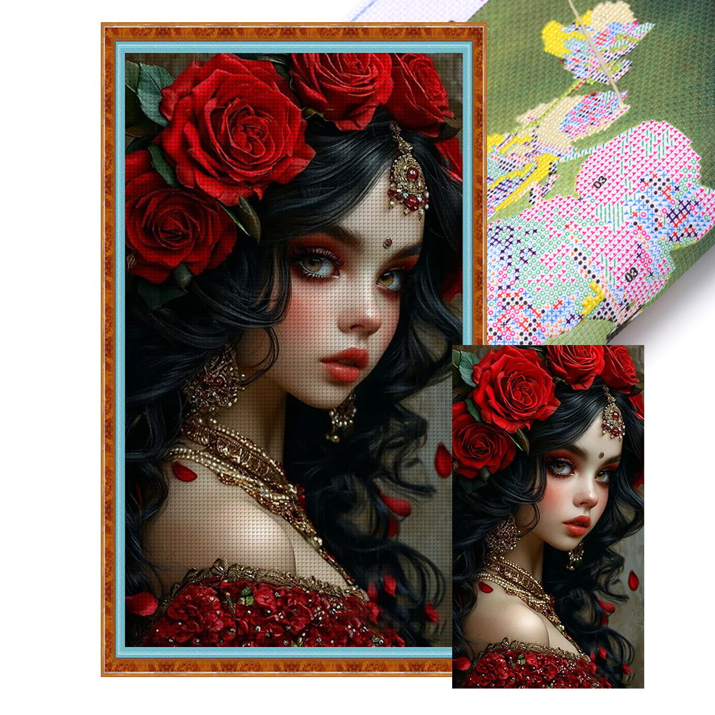 Rose Girl Full 14CT Pre-stamped Canvas(40*70cm) Cross Stitch