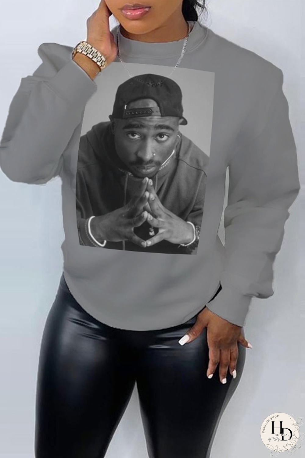 Grey Street Sportswear Print Patchwork O Neck Tops