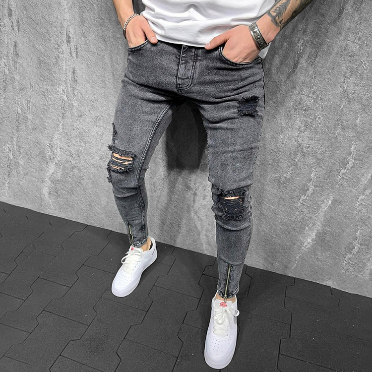 Men's Denim Trousers With Ankle Zipper Slits