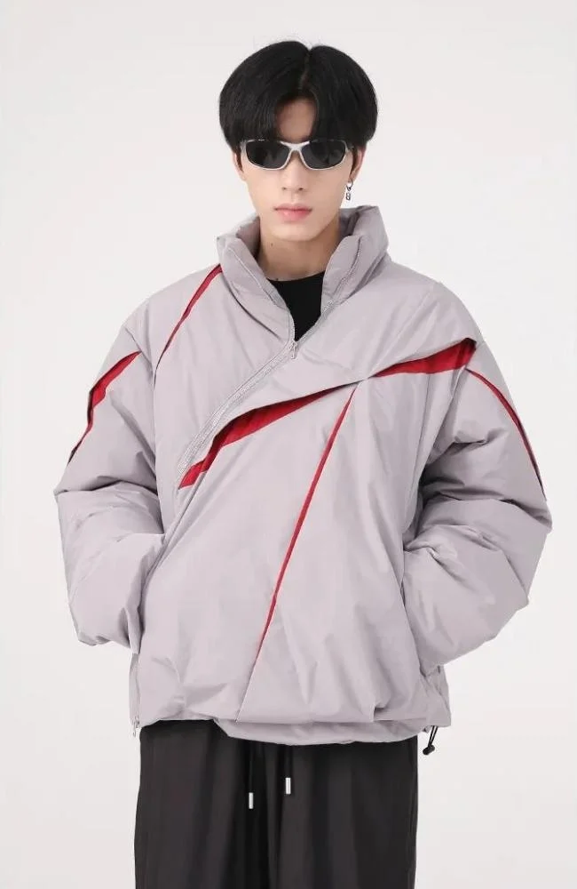 Brownm Asymmetrical Zipper Puffer Jacket