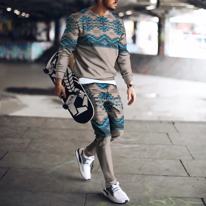 Casual Western Vintage Print Tracksuit Two Piece Co-Ord