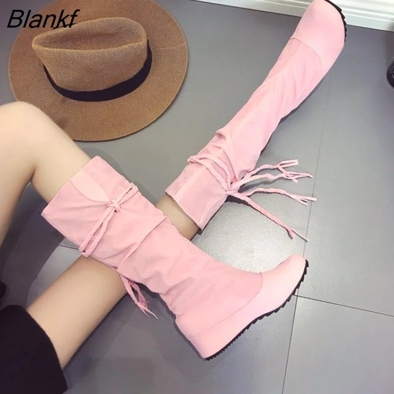 Blankf Women's High Boots Fashion Suede Fringed Solid Boots Outdoor Casual Comfortable Non-slip Rider Boots Botas Femininas
